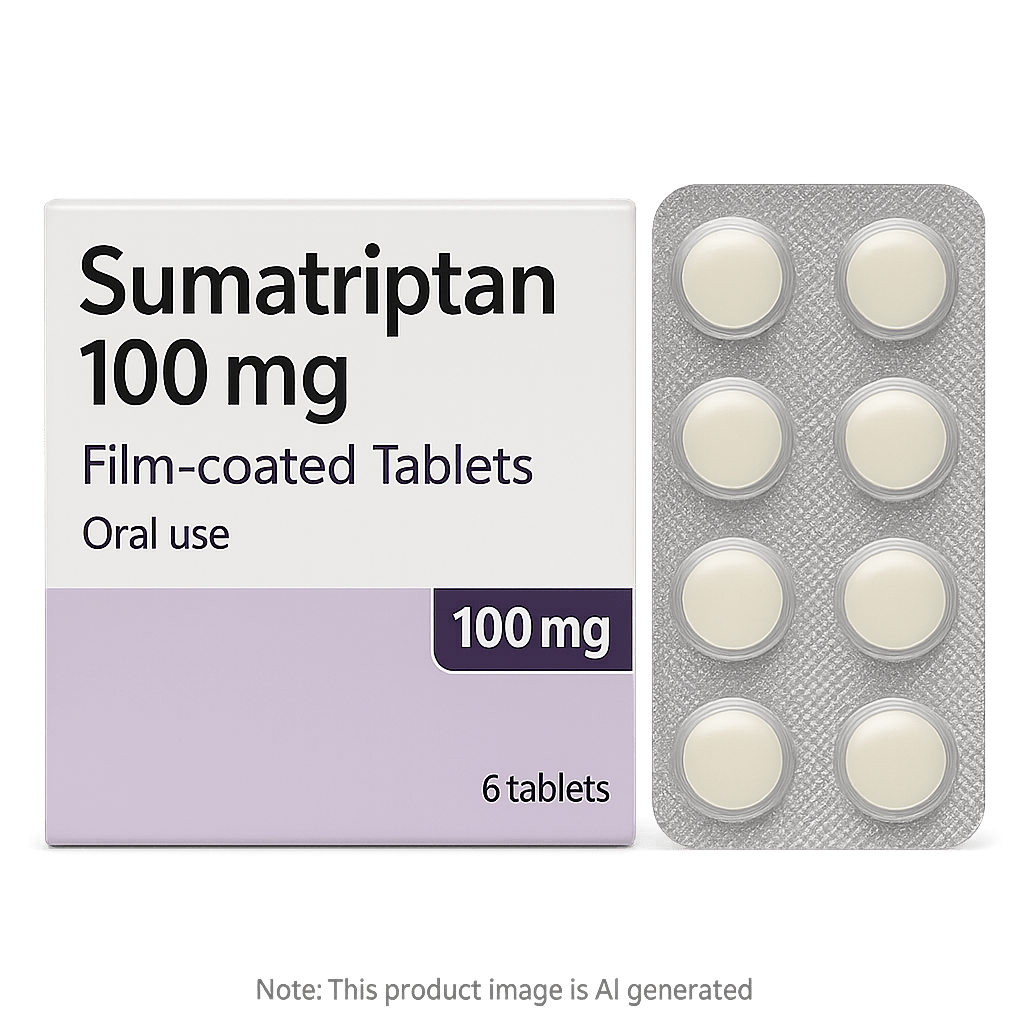Box of Sumatriptan used to treat migraines