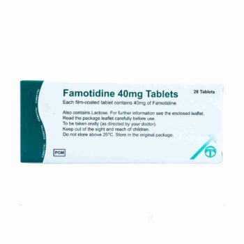 Box of Famotidine 20 mg tablets for acid reflux relief