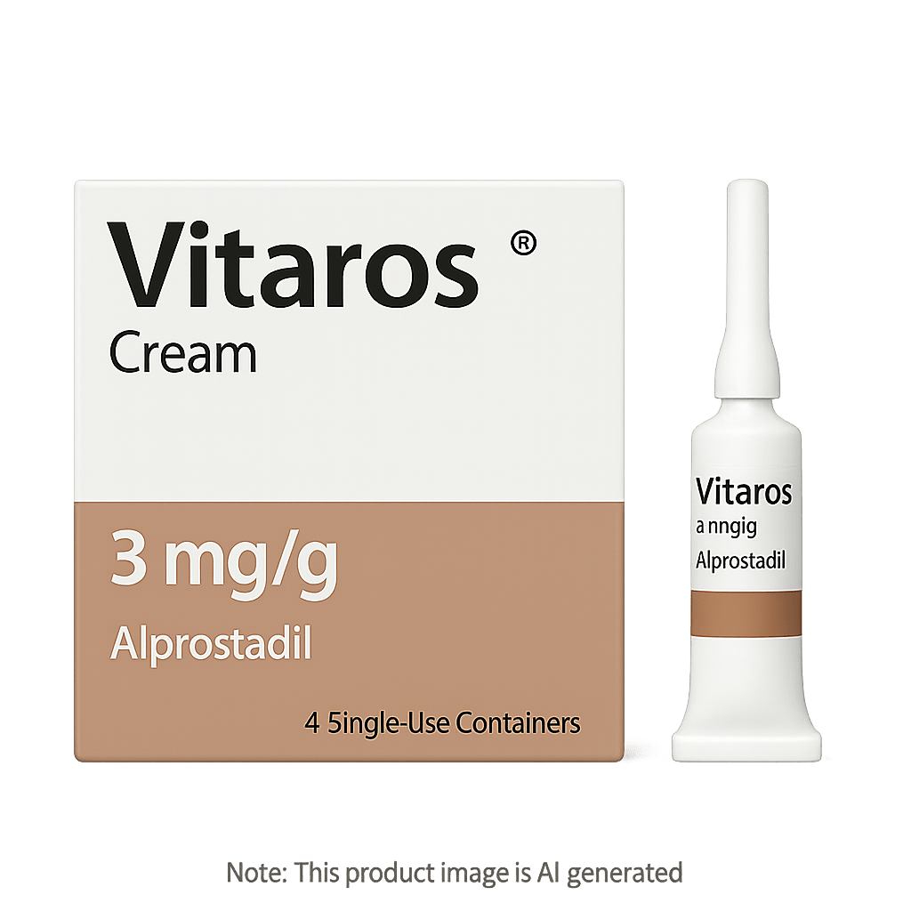 Box of Vitaros Cream applicators used for erectile dysfunction treatment