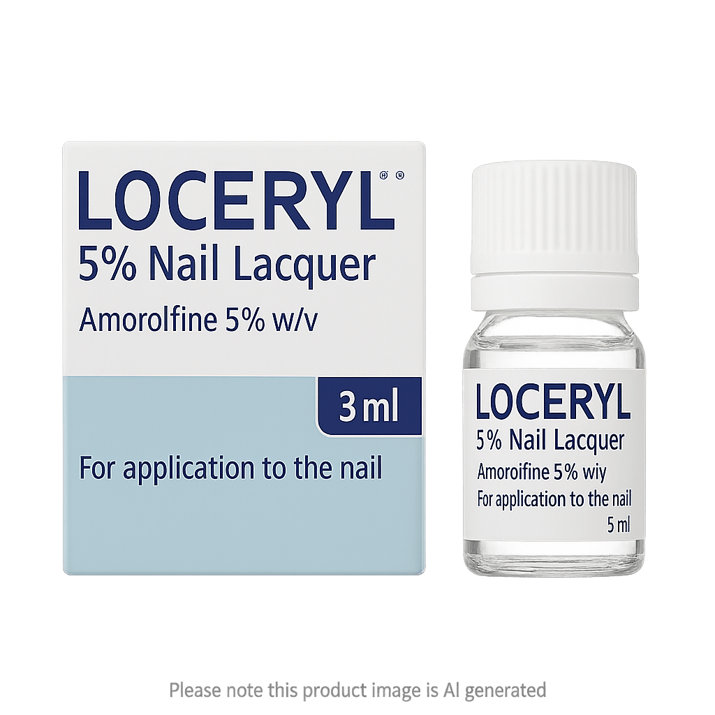 Box of Loceryl 5% Nail Lacquer used for fungal nail infections