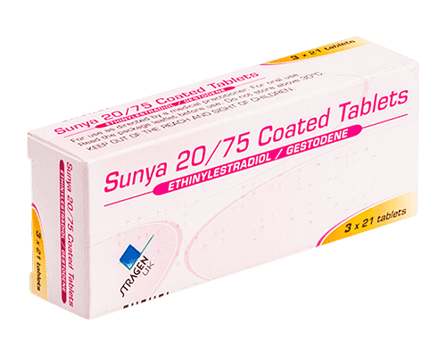 Box of Sunya Tablets used for contraception